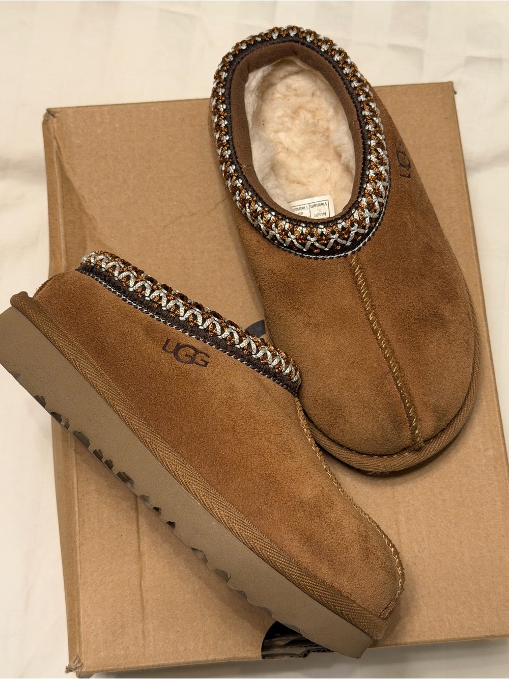 UGG Men's Chestnut Brown Suede Slip-On Loafers with Shearling